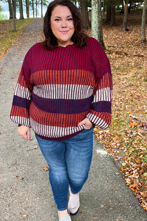 Take All Of Me Burgundy & Navy Stripe Oversized Sweater - Coeur de la Mode