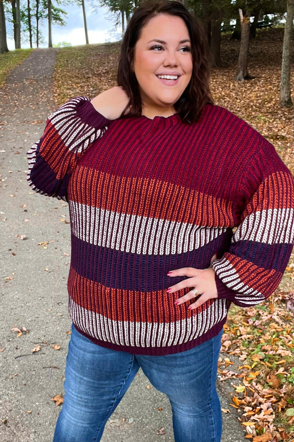 Take All Of Me Burgundy & Navy Stripe Oversized Sweater - Coeur de la Mode