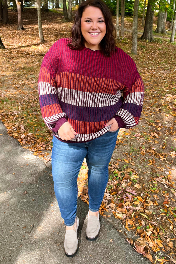 Take All Of Me Burgundy & Navy Stripe Oversized Sweater - Coeur de la Mode