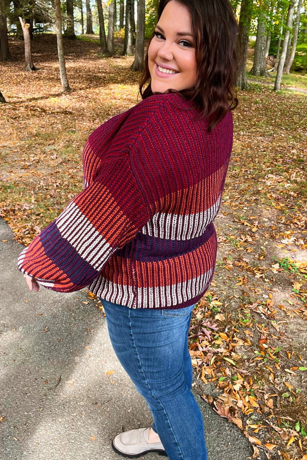 Take All Of Me Burgundy & Navy Stripe Oversized Sweater - Coeur de la Mode