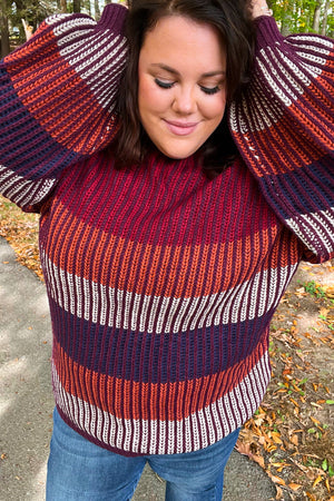 Take All Of Me Burgundy & Navy Stripe Oversized Sweater - Coeur de la Mode