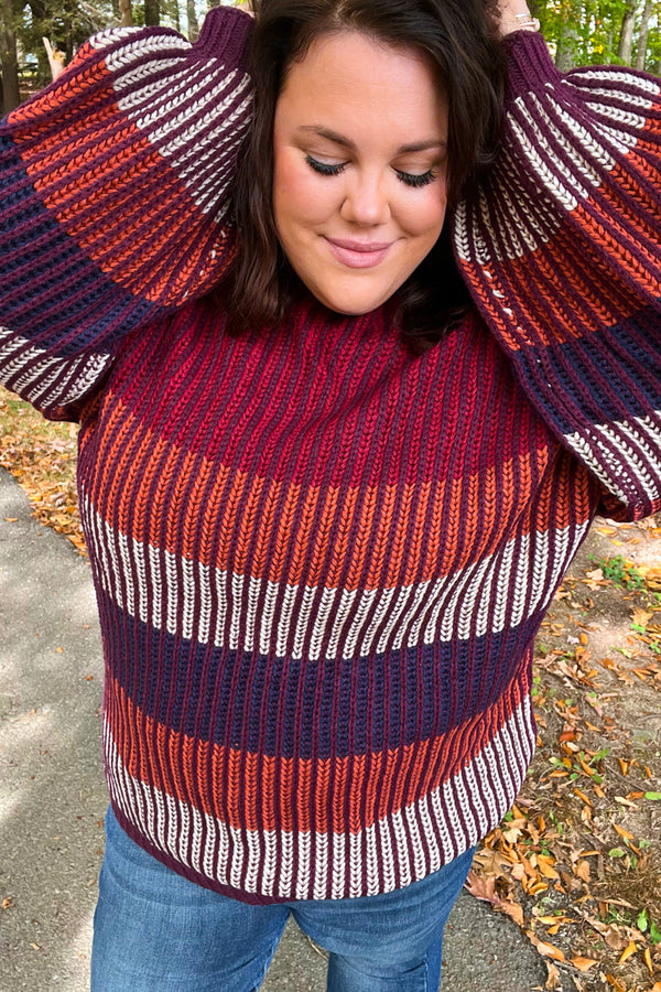 Take All Of Me Burgundy & Navy Stripe Oversized Sweater - Coeur de la Mode