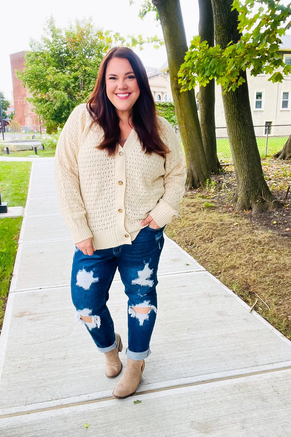 Follow Me Oatmeal Pointelle Knit Button Down Cardigan - Coeur de la Mode