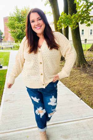 Follow Me Oatmeal Pointelle Knit Button Down Cardigan - Coeur de la Mode