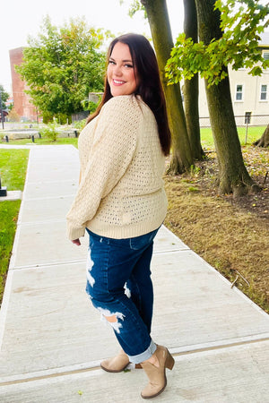 Follow Me Oatmeal Pointelle Knit Button Down Cardigan - Coeur de la Mode