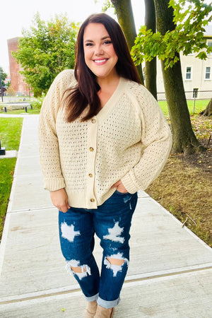 Follow Me Oatmeal Pointelle Knit Button Down Cardigan - Coeur de la Mode