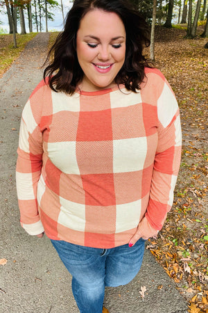Rust Checker Plaid French Terry Top - Coeur de la Mode