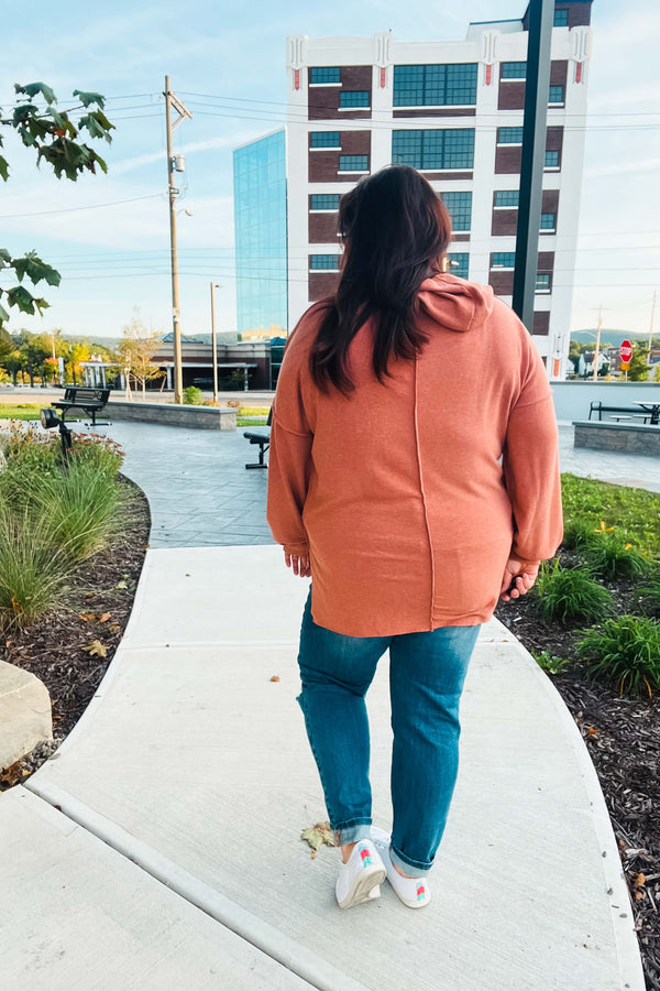 Feeling Playful Rust Stripe Color Block French Terry Hoodie - Coeur de la Mode