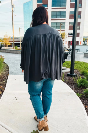 Casual Chic Charcoal V Neck Yoke Modal Knit Top - Coeur de la Mode