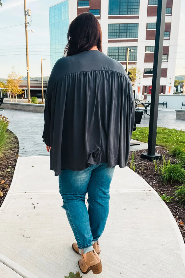 Casual Chic Charcoal V Neck Yoke Modal Knit Top - Coeur de la Mode