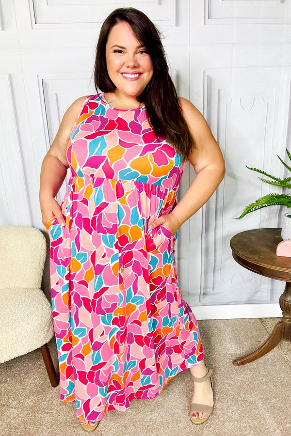 Hello Beautiful Fuchsia Abstract Floral Fit & Flare Maxi Dress - Coeur de la Mode