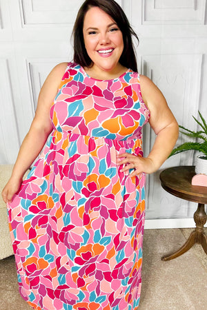 Hello Beautiful Fuchsia Abstract Floral Fit & Flare Maxi Dress - Coeur de la Mode