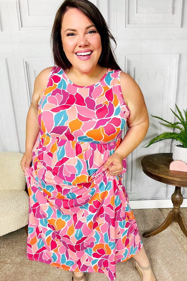 Hello Beautiful Fuchsia Abstract Floral Fit & Flare Maxi Dress - Coeur de la Mode