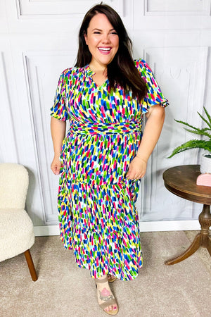 All For You Navy Multicolor Abstract Print Smocked Waist Maxi Dress - Coeur de la Mode