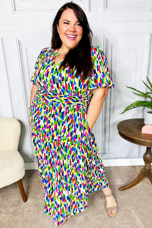 All For You Navy Multicolor Abstract Print Smocked Waist Maxi Dress - Coeur de la Mode