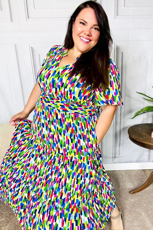 All For You Navy Multicolor Abstract Print Smocked Waist Maxi Dress - Coeur de la Mode