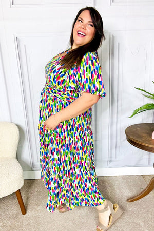 All For You Navy Multicolor Abstract Print Smocked Waist Maxi Dress - Coeur de la Mode