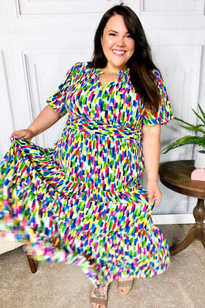 All For You Navy Multicolor Abstract Print Smocked Waist Maxi Dress - Coeur de la Mode