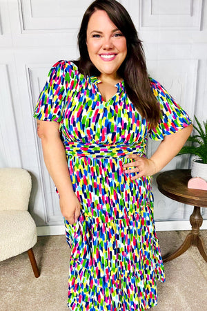 All For You Navy Multicolor Abstract Print Smocked Waist Maxi Dress - Coeur de la Mode