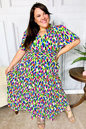 All For You Navy Multicolor Abstract Print Smocked Waist Maxi Dress - Coeur de la Mode