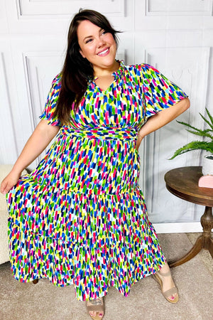 All For You Navy Multicolor Abstract Print Smocked Waist Maxi Dress - Coeur de la Mode