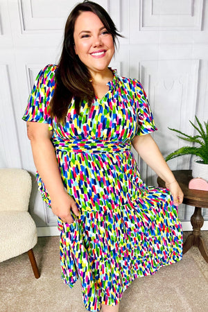 All For You Navy Multicolor Abstract Print Smocked Waist Maxi Dress - Coeur de la Mode