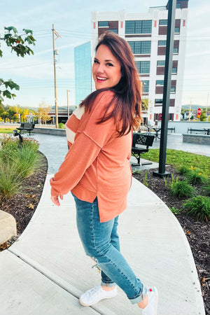 Feeling Playful Rust Stripe Color Block French Terry Hoodie - Coeur de la Mode