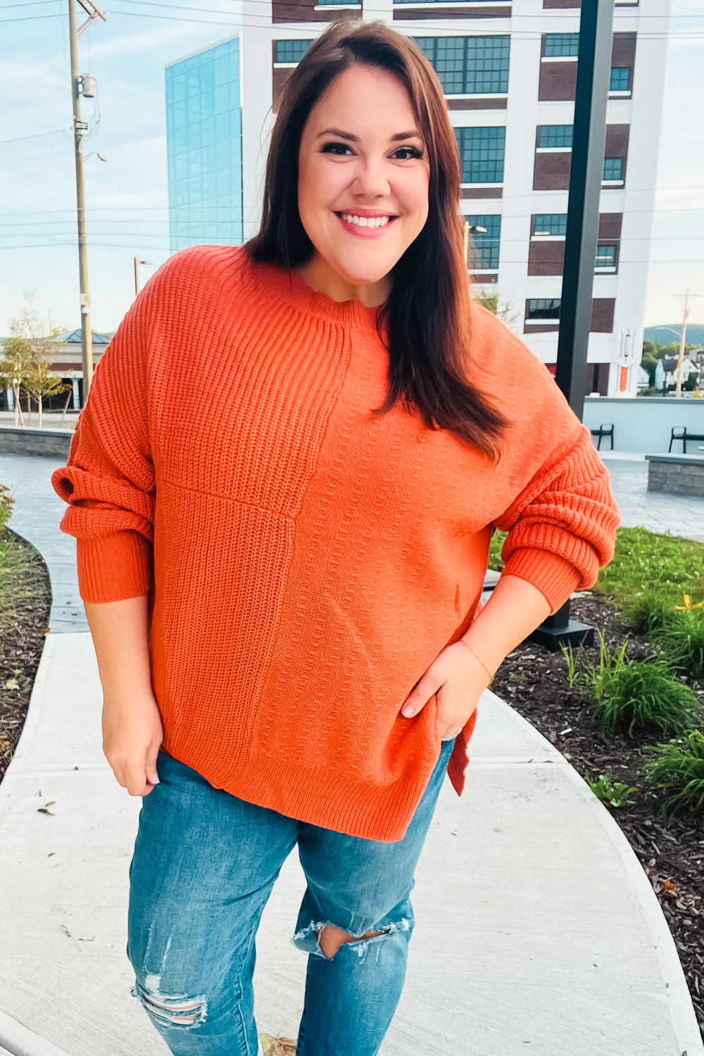 Autumn Vibes Pumpkin Asymmetrical Knit Sweater - Coeur de la Mode