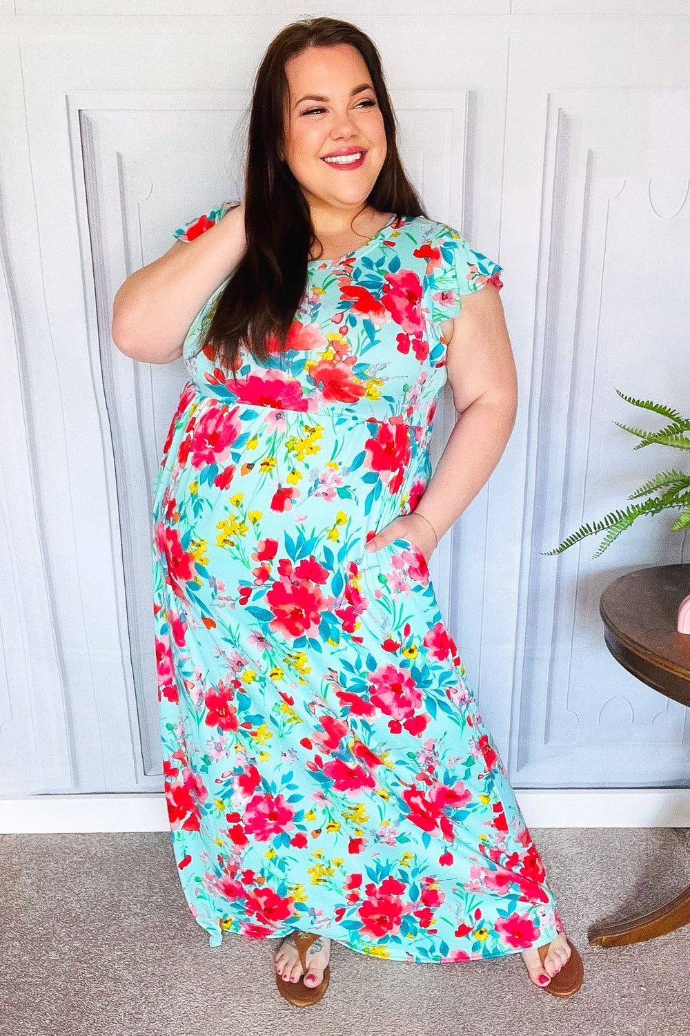 What A Vision Aqua Floral Fit & Flare Maxi Dress - Coeur de la Mode