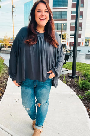 Casual Chic Charcoal V Neck Yoke Modal Knit Top - Coeur de la Mode