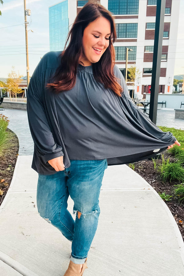 Casual Chic Charcoal V Neck Yoke Modal Knit Top - Coeur de la Mode