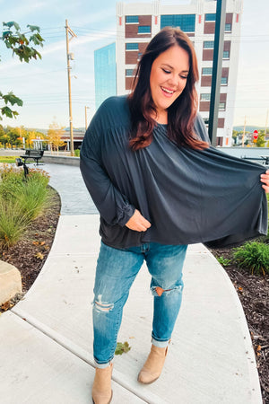 Casual Chic Charcoal V Neck Yoke Modal Knit Top - Coeur de la Mode