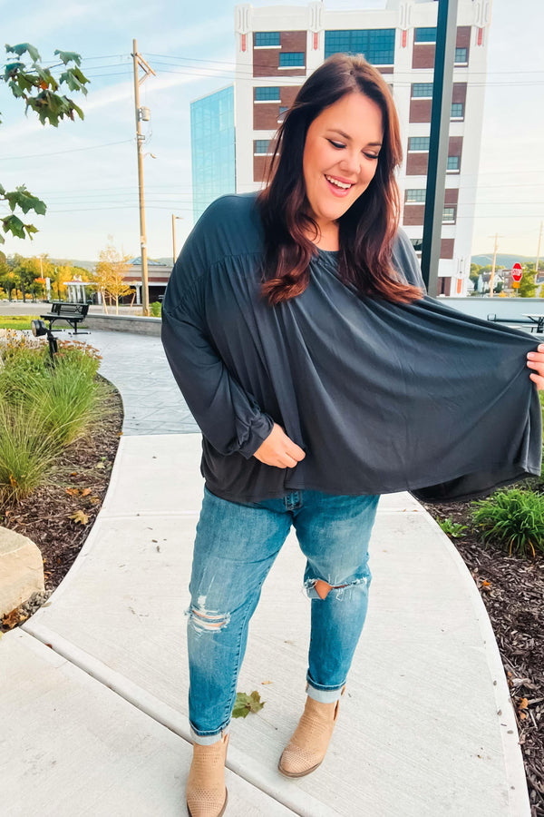 Casual Chic Charcoal V Neck Yoke Modal Knit Top - Coeur de la Mode