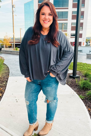 Casual Chic Charcoal V Neck Yoke Modal Knit Top - Coeur de la Mode