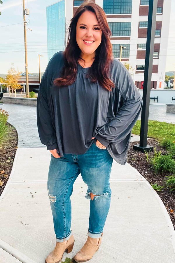 Casual Chic Charcoal V Neck Yoke Modal Knit Top - Coeur de la Mode
