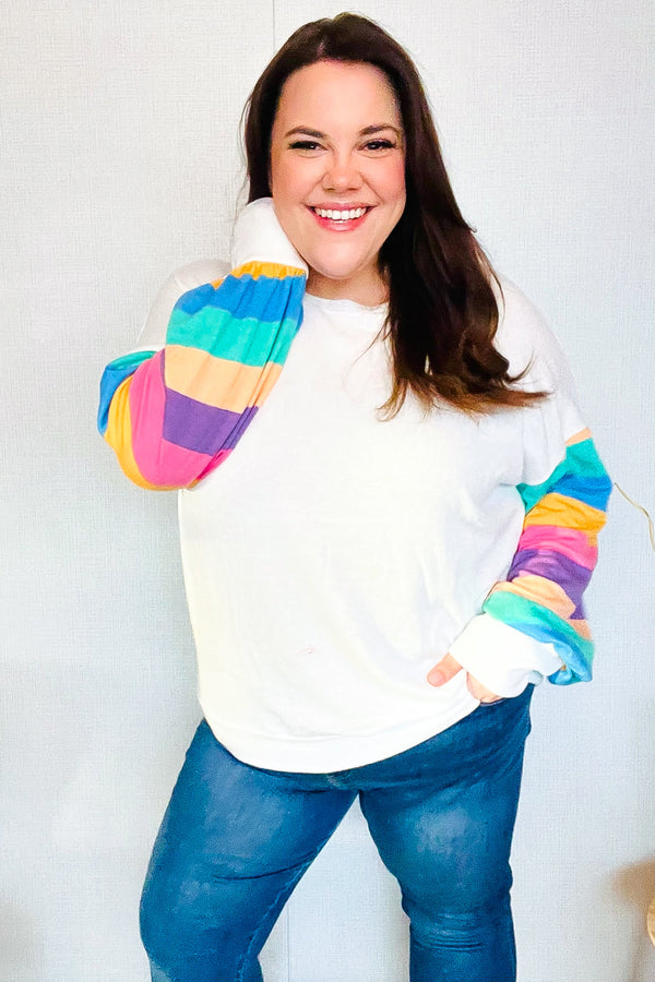 Stand Out Cream Stripe Drop Shoulder Hacci Knit Pullover - Coeur de la Mode