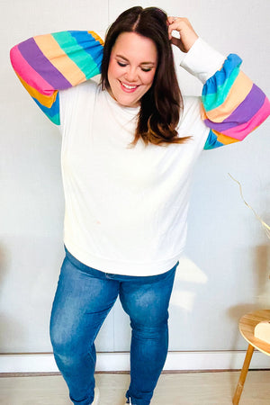 Stand Out Cream Stripe Drop Shoulder Hacci Knit Pullover - Coeur de la Mode