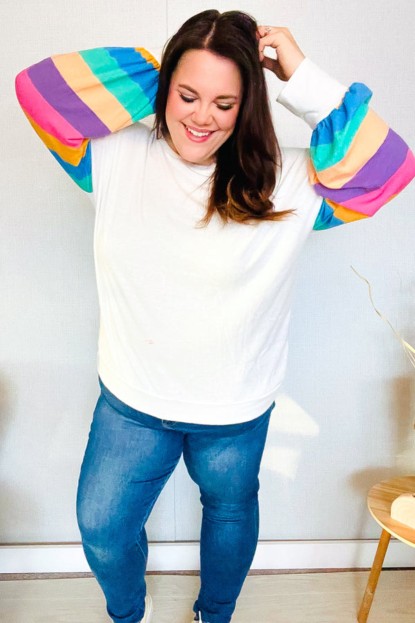 Stand Out Cream Stripe Drop Shoulder Hacci Knit Pullover - Coeur de la Mode
