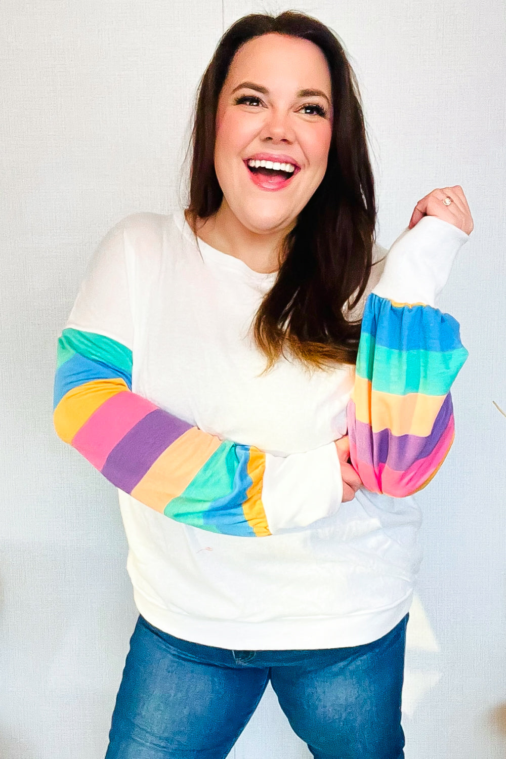 Stand Out Cream Stripe Drop Shoulder Hacci Knit Pullover - Coeur de la Mode