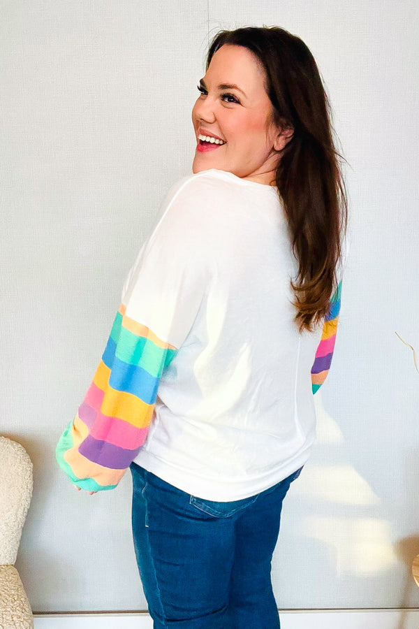 Stand Out Cream Stripe Drop Shoulder Hacci Knit Pullover - Coeur de la Mode