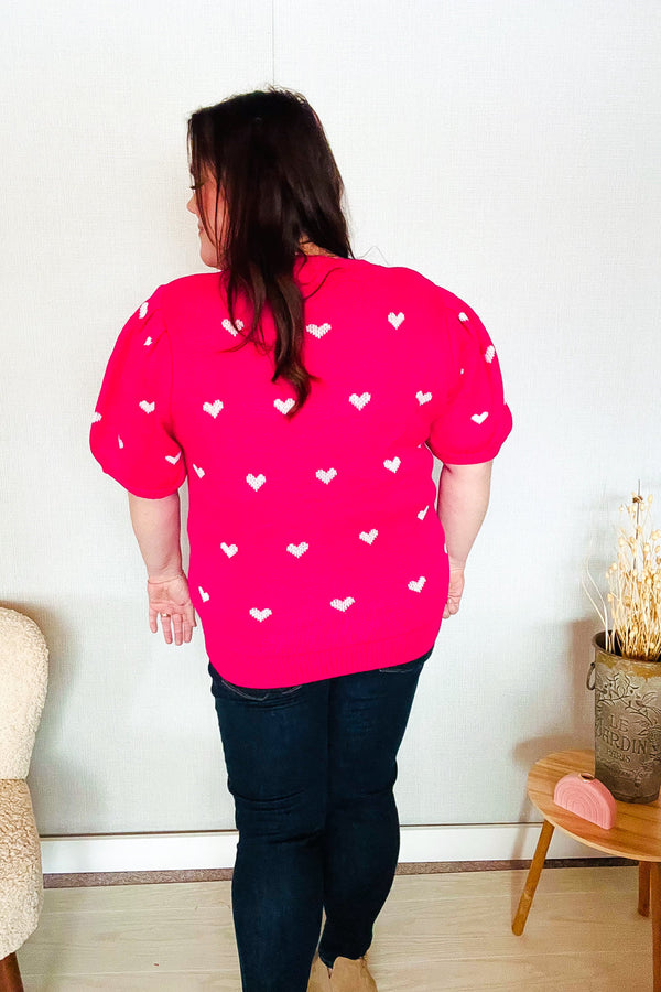Be Mine Pink & White Heart Oversized Jacquard Sweater - Coeur de la Mode