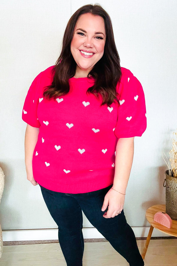 Be Mine Pink & White Heart Oversized Jacquard Sweater - Coeur de la Mode