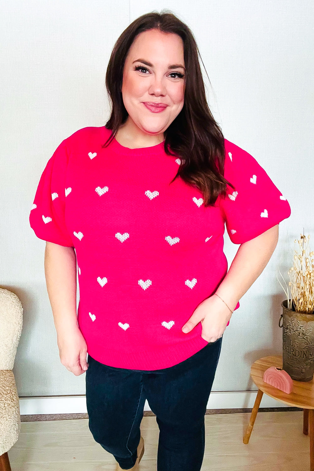 Be Mine Pink & White Heart Oversized Jacquard Sweater - Coeur de la Mode