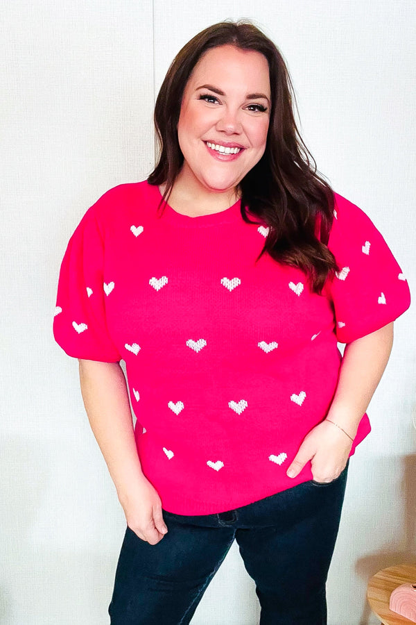 Be Mine Pink & White Heart Oversized Jacquard Sweater - Coeur de la Mode