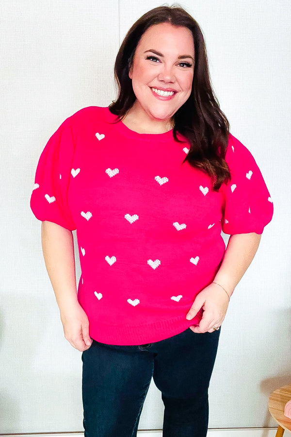 Be Mine Pink & White Heart Oversized Jacquard Sweater - Coeur de la Mode