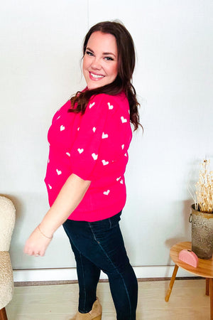 Be Mine Pink & White Heart Oversized Jacquard Sweater - Coeur de la Mode