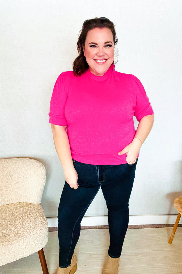 Pretty In Pink Mock Neck With Back Ribbon Bow Tie Sweater Top - Coeur de la Mode