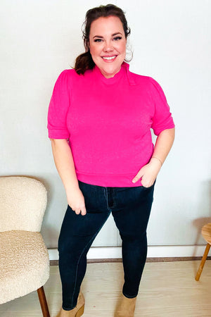 Pretty In Pink Mock Neck With Back Ribbon Bow Tie Sweater Top - Coeur de la Mode