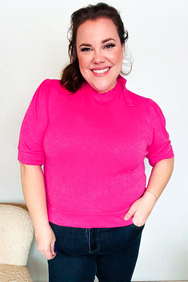 Pretty In Pink Mock Neck With Back Ribbon Bow Tie Sweater Top - Coeur de la Mode