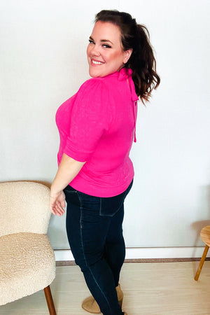 Pretty In Pink Mock Neck With Back Ribbon Bow Tie Sweater Top - Coeur de la Mode